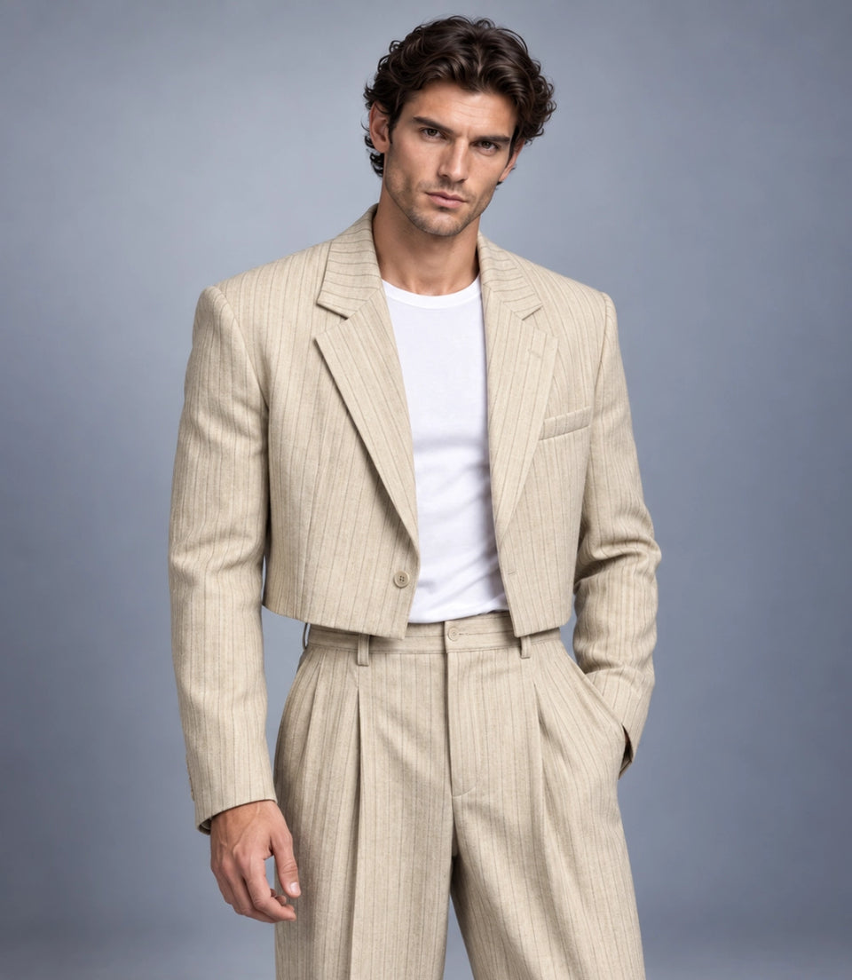Shop Men's Champagne Pinstripe Cropped Suit  -  Suit Heritage