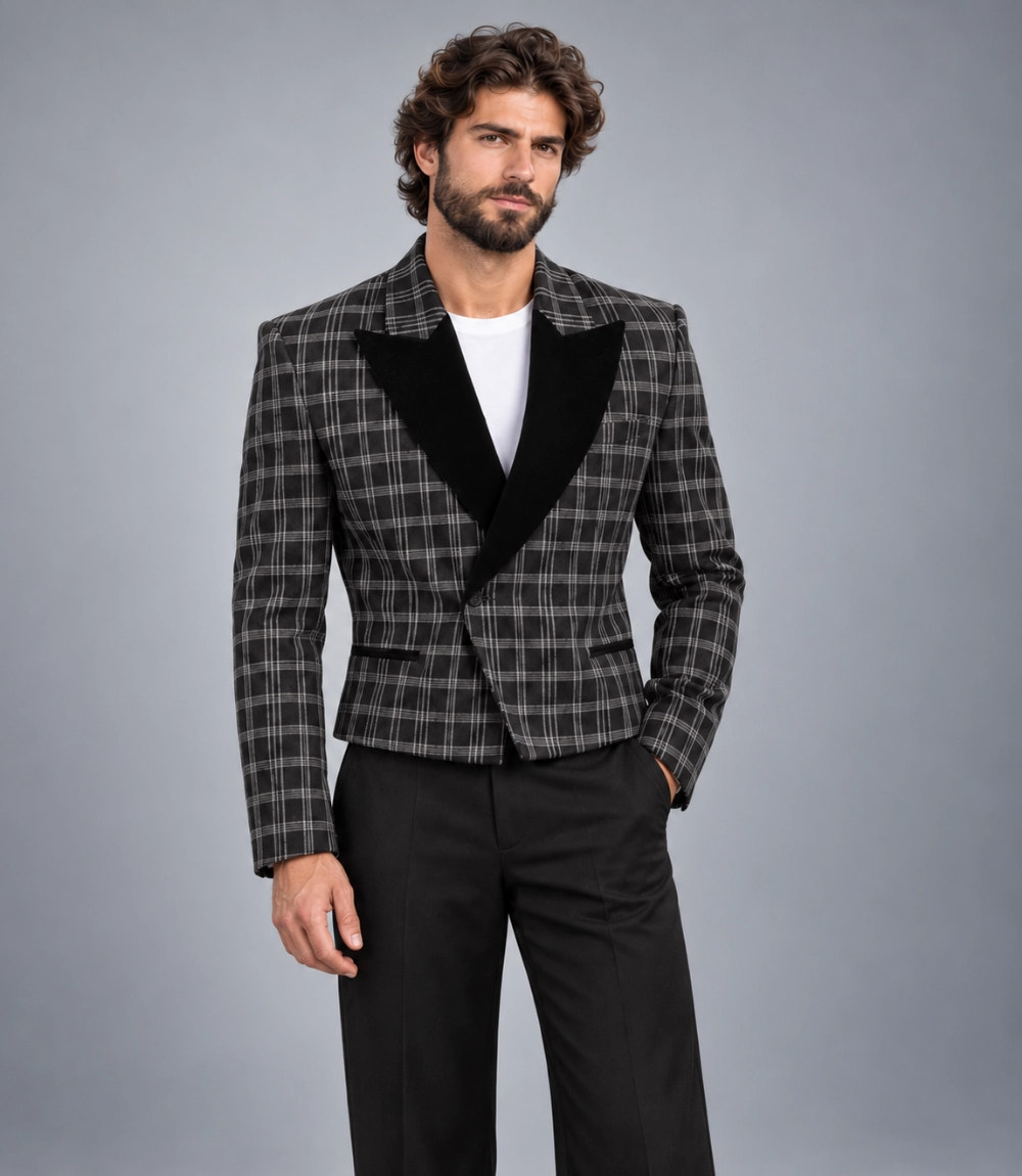 Shop Men's Charcoal Grey Plaid Cropped Suit -  Suit Heritage