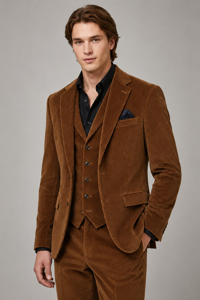 Shop Men's Corduroy Solid Brown 3 Piece Suit - Suit Heritage