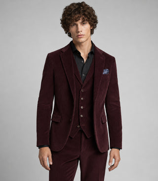 Shop Men's Corduroy Solid Burgundy 3 Piece Suit - Suit Heritage