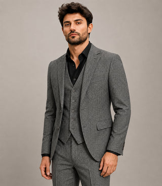 Shop Men's Cotton Check Grey 3 Piece Suit - Suit Heritage
