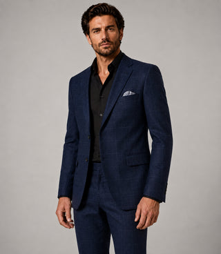 Shop Men's Cotton Check Navy 2 Piece Suit - Suit Heritage