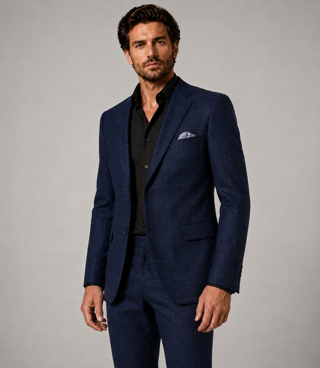 Shop Men's Cotton Check Navy 2 Piece Suit - Suit Heritage