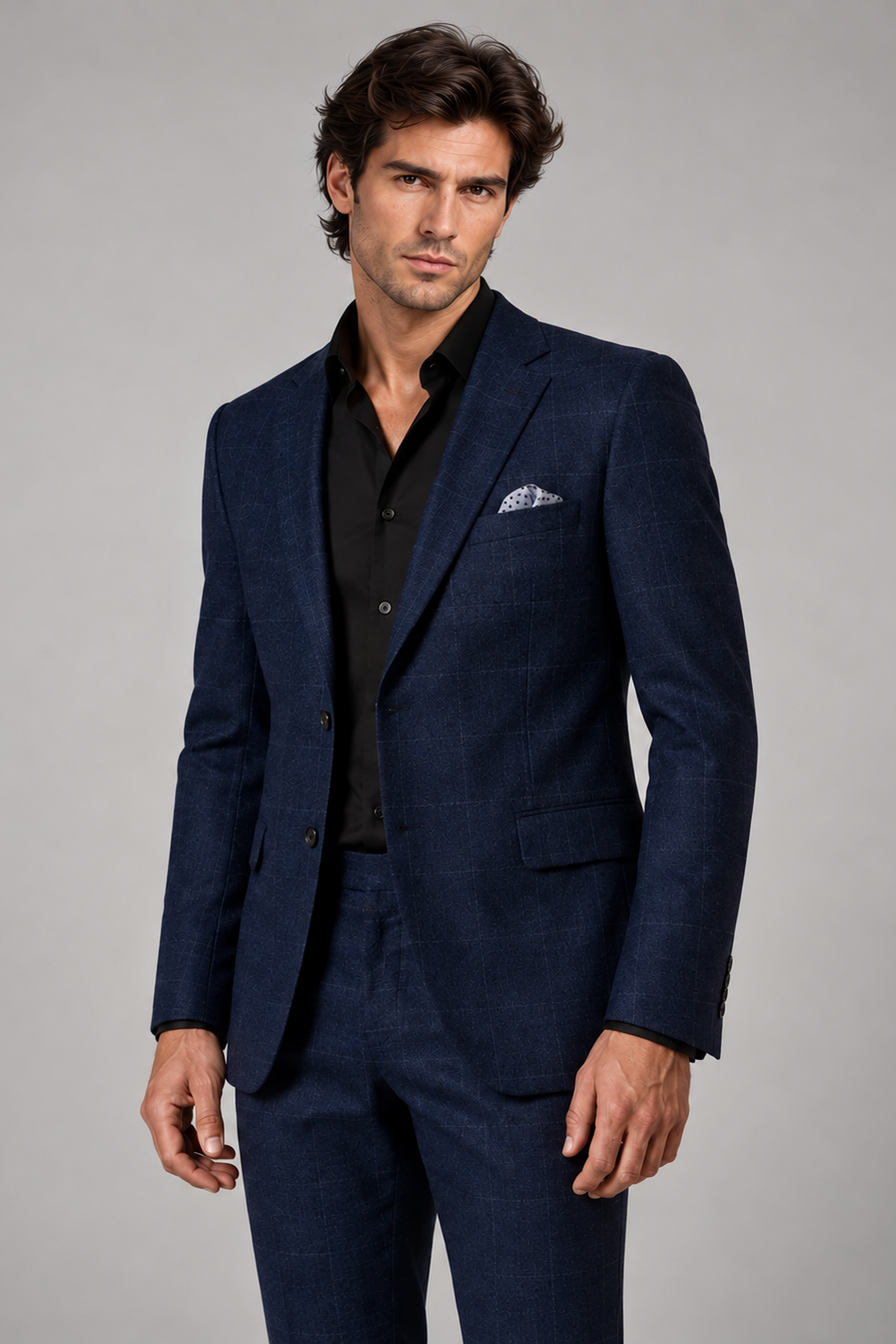 Shop Men's Cotton Check Navy 2 Piece Suit -  Suit Heritage