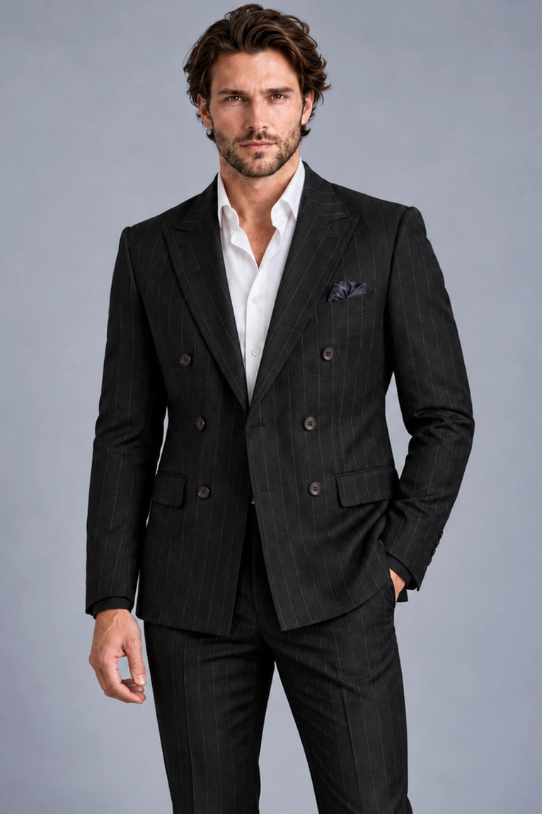Shop Men's Cotton Pinstripe Double Breasted 2 Piece Suit  -  Suit Heritage