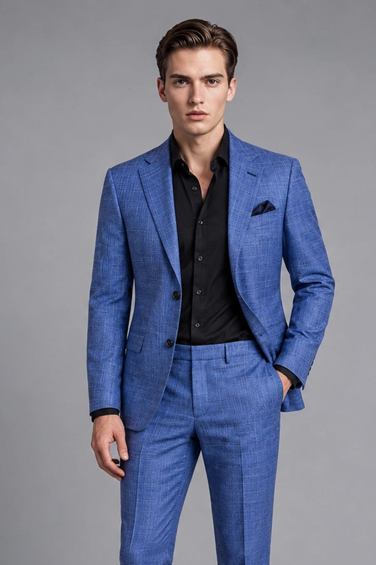 Shop Men's Cotton Plaid Blue 2 Piece Suit -  Suit Heritage