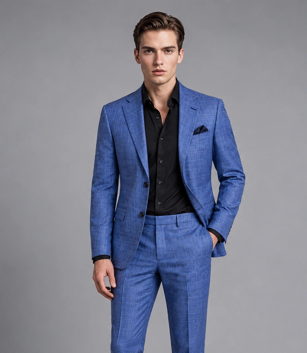 Shop Men's Cotton Plaid Blue 2 Piece Suit -  Suit Heritage