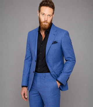 Shop Men's Cotton Plaid Blue 2 Piece Suit - Suit Heritage