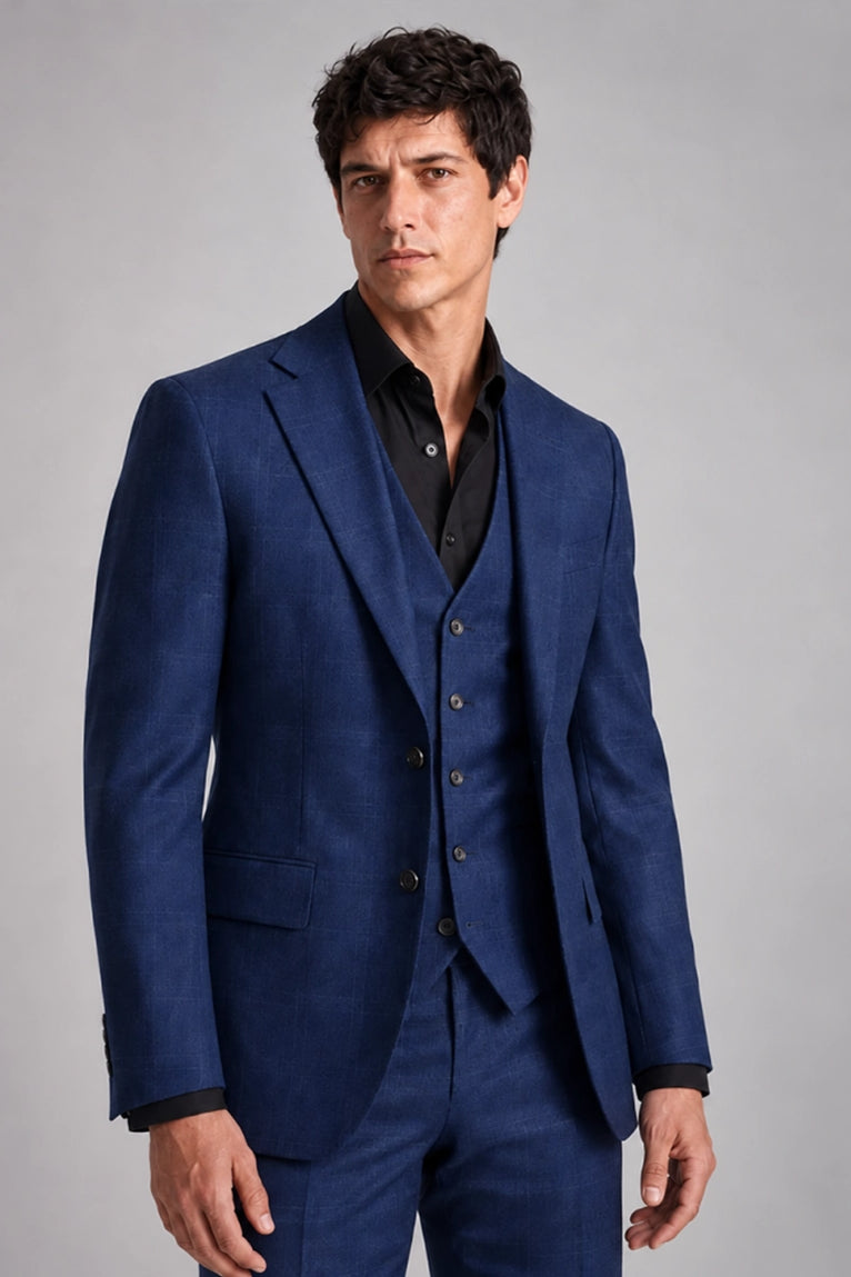 Shop Men's Cotton Plaid Blue 3 Piece Suit -  Suit Heritage