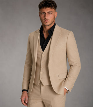 Shop Men's Cotton Solid Beige 3 Piece Suit - Suit Heritage