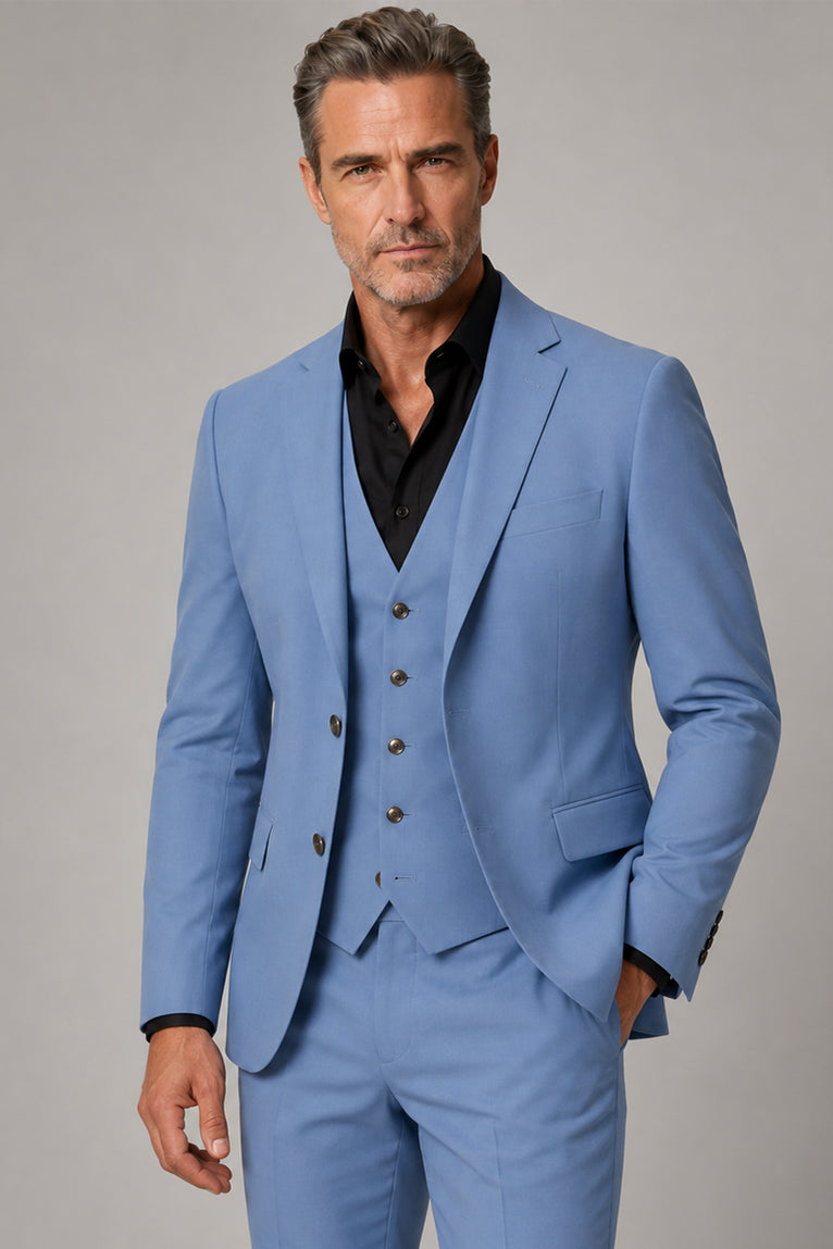 Shop Men's Cotton Solid Light Blue 3 Piece Suit - Suit Heritage