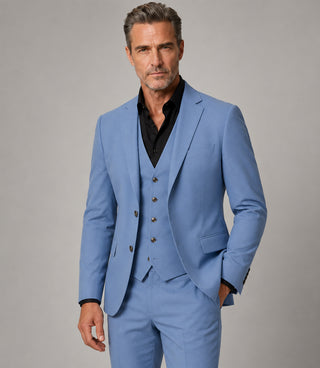 Shop Men's Cotton Solid Light Blue 3 Piece Suit - Suit Heritage