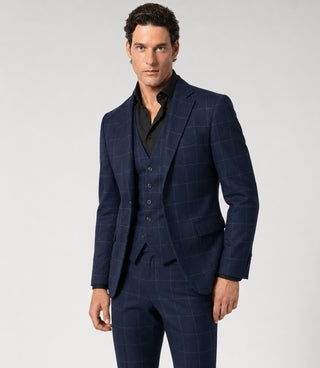 Shop Men's Cotton Windowpane Navy 3 Piece Suit - Suit Heritage