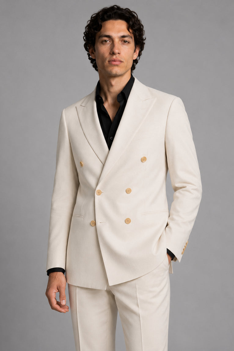 Shop Men's Cream Double Breasted 2 Piece Suit - Suit Heritage