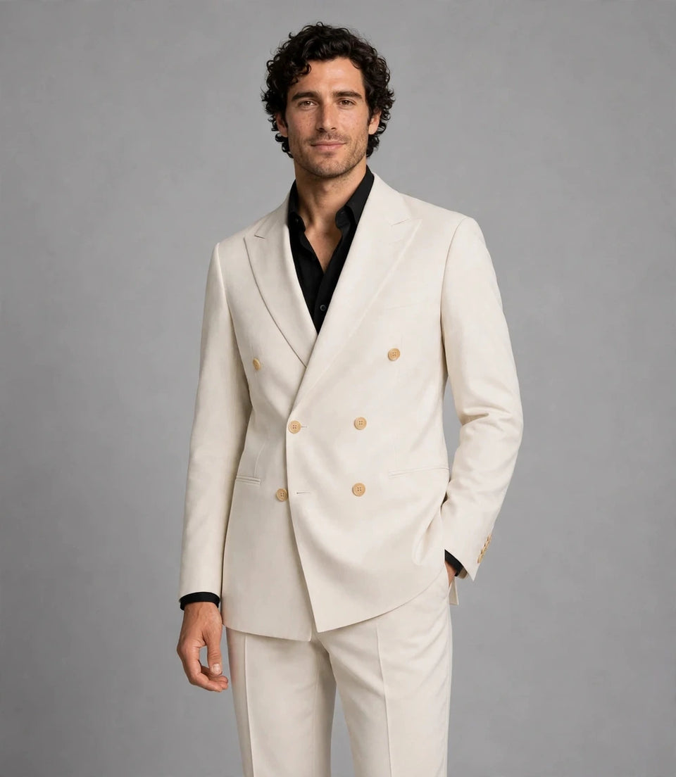 Shop Men's Cream Double Breasted 2 Piece Suit -  Suit Heritage