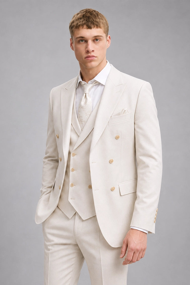 Shop Men's Cream Double Breasted Wedding 3 Piece Suit  -  Suit Heritage