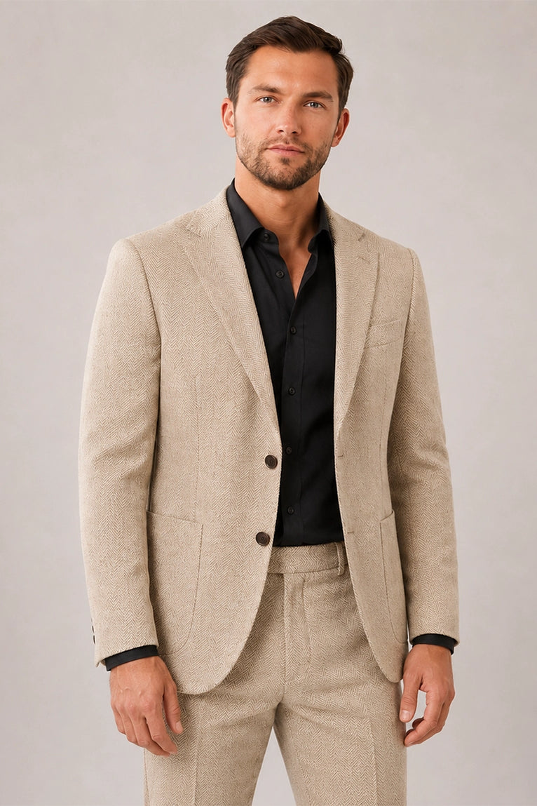 Shop Men's Cream Herringbone Chevron Waves Suit - Suit Heritage