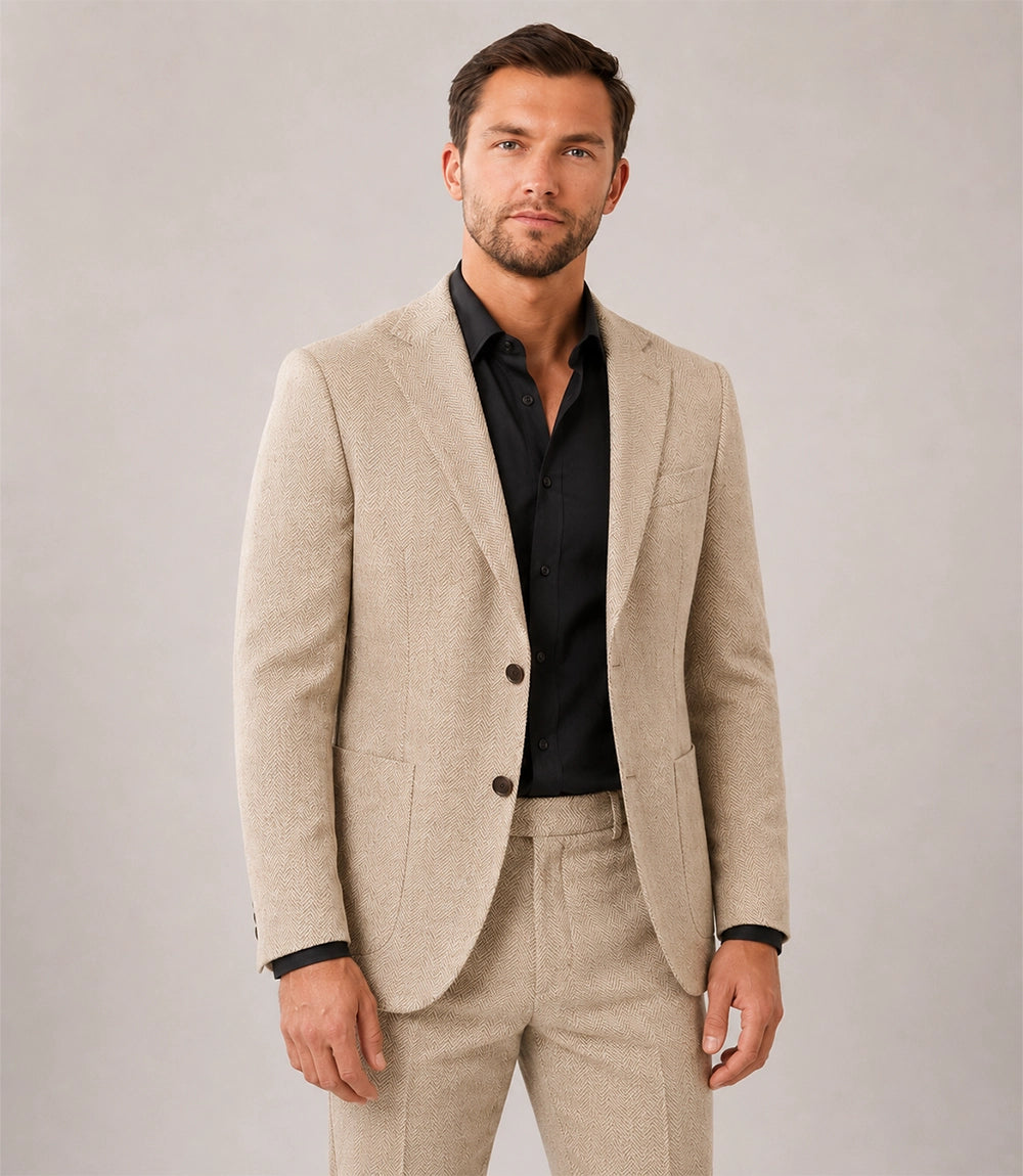 Shop Men's Cream Herringbone Chevron Waves Suit - Suit Heritage