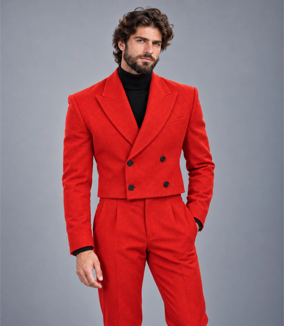 Shop Men's Crimson Double Breasted Cropped Suit -  Suit Heritage