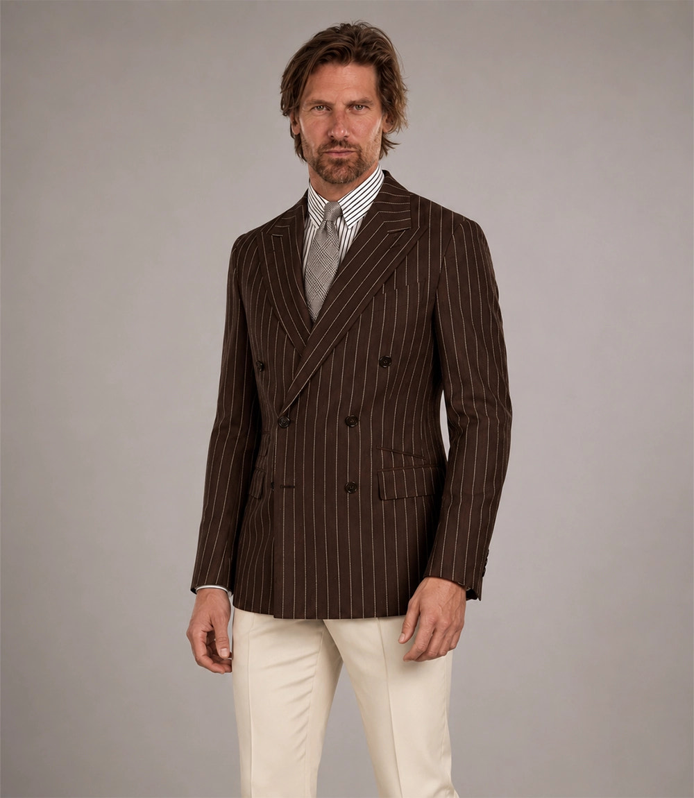 Shop Men's Dark Brown Pinstripe Double Breasted Suit - Suit Heritage