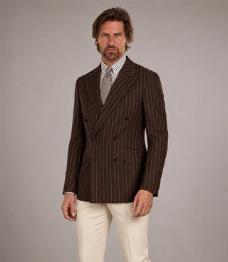 Shop Men's Dark Brown Pinstripe Double Breasted Suit - Suit Heritage