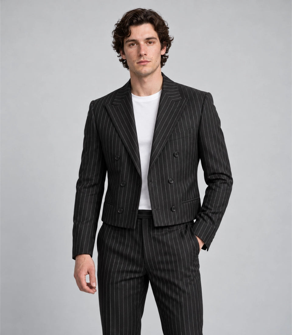 Shop Men's Double Breasted Pinstripe Cropped Suit -  Suit Heritage