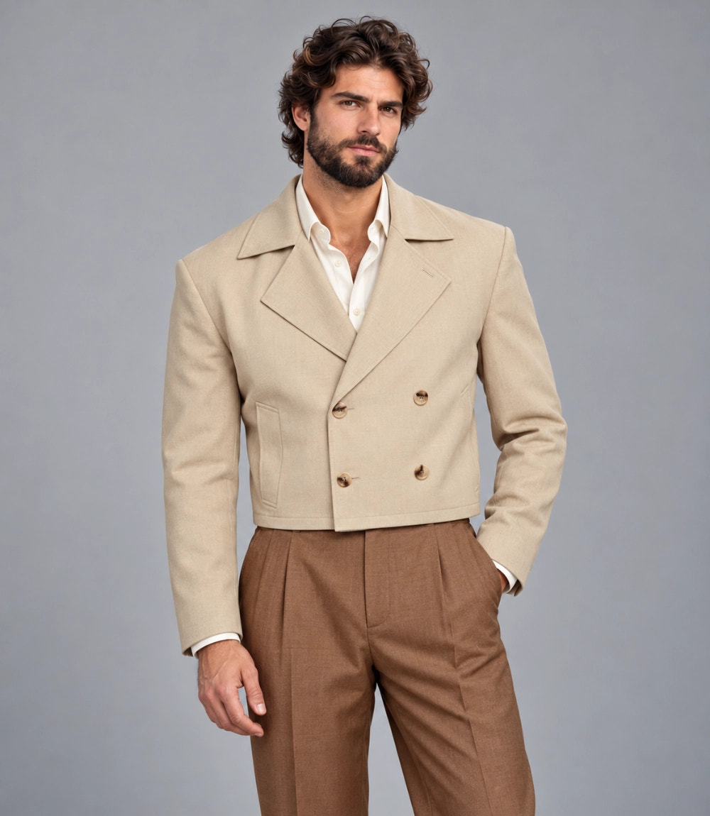 Shop Men's Ecru Double Breasted Cropped Suit -  Suit Heritage