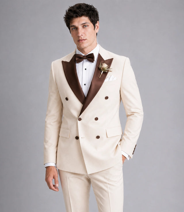 Shop Men's Formal Beige Double Breasted Wedding Tuxedo - Suit Heritage