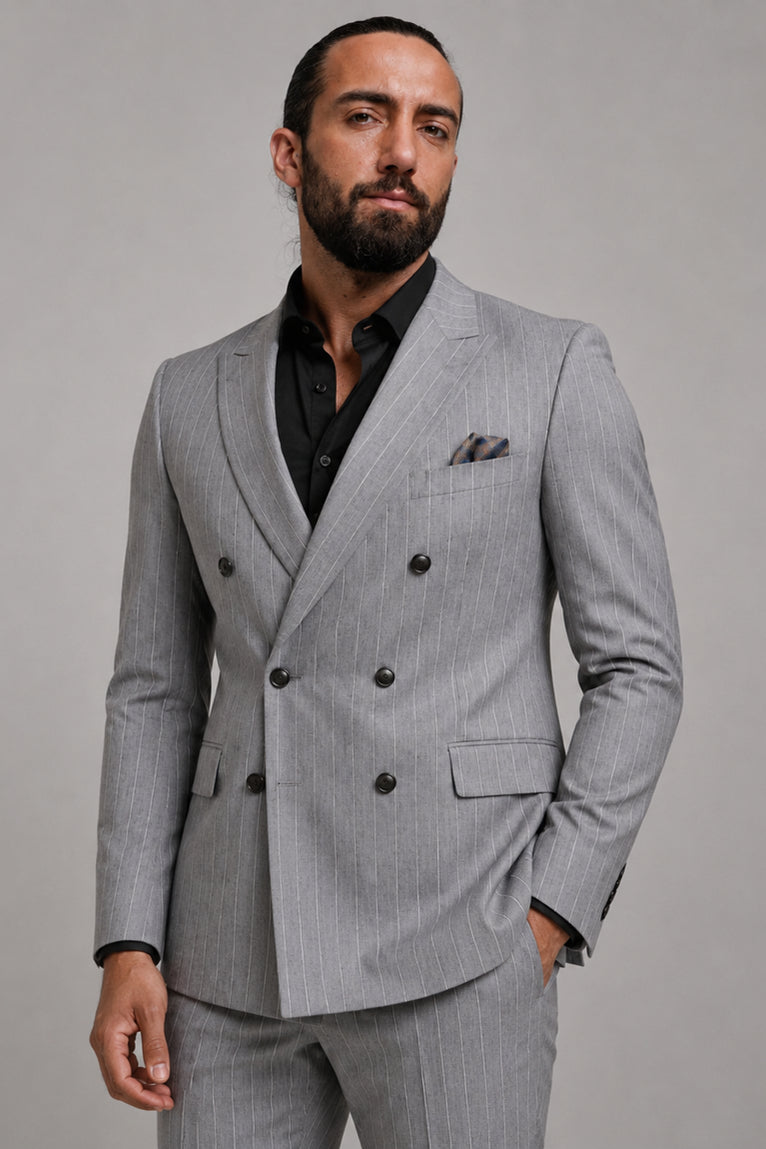 Shop Men's Gray Pinstripe Double Breasted 2 Piece Suit - Suit Heritage