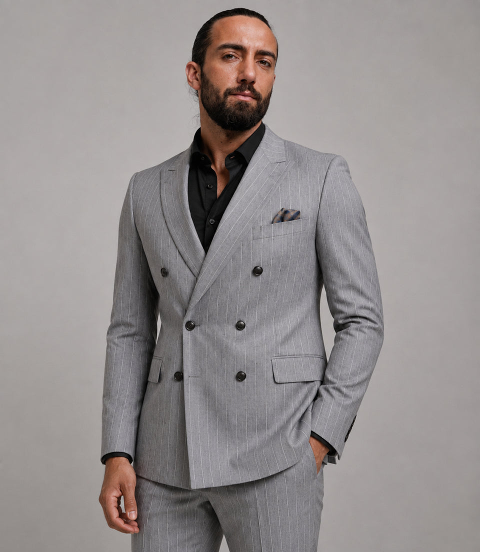 Shop Men's Gray Pinstripe Double Breasted 2 Piece Suit - Suit Heritage