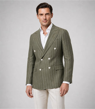 Shop Men's Green and Beige Double Breasted Pinstripe Suit - Suit Heritage