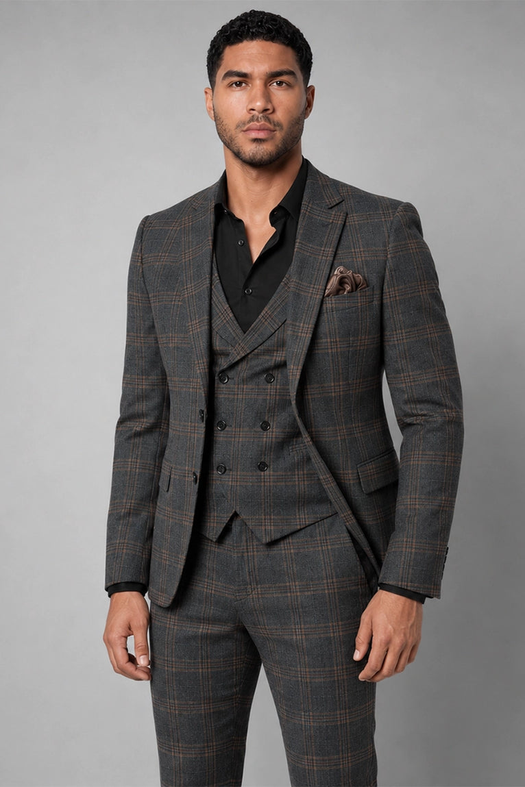 Shop Men's Grey Plaid Wool Blend 3 Piece Suit - Suit Heritage