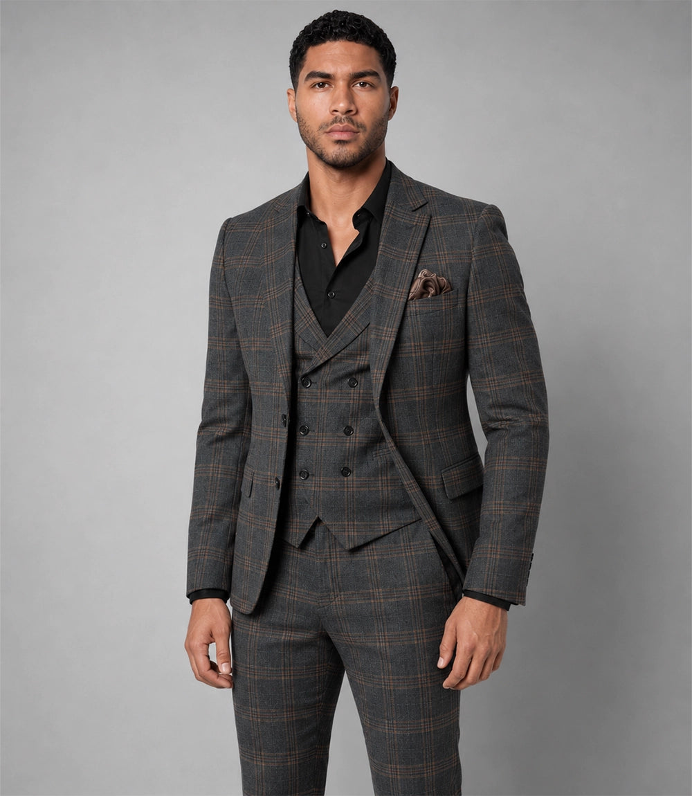 Shop Men's Grey Plaid Wool Blend 3 Piece Suit - Suit Heritage