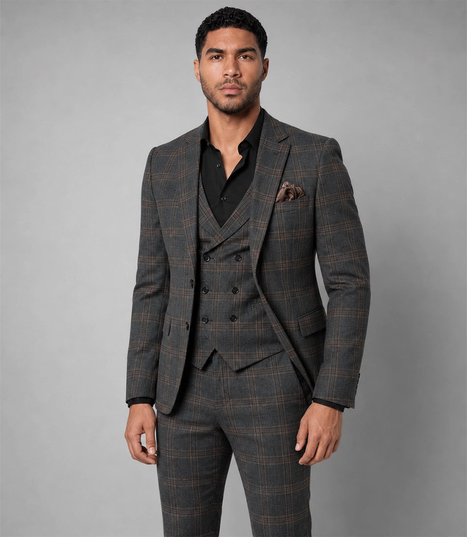 Shop Men's Grey Plaid Wool Blend 3 Piece Suit - Suit Heritage