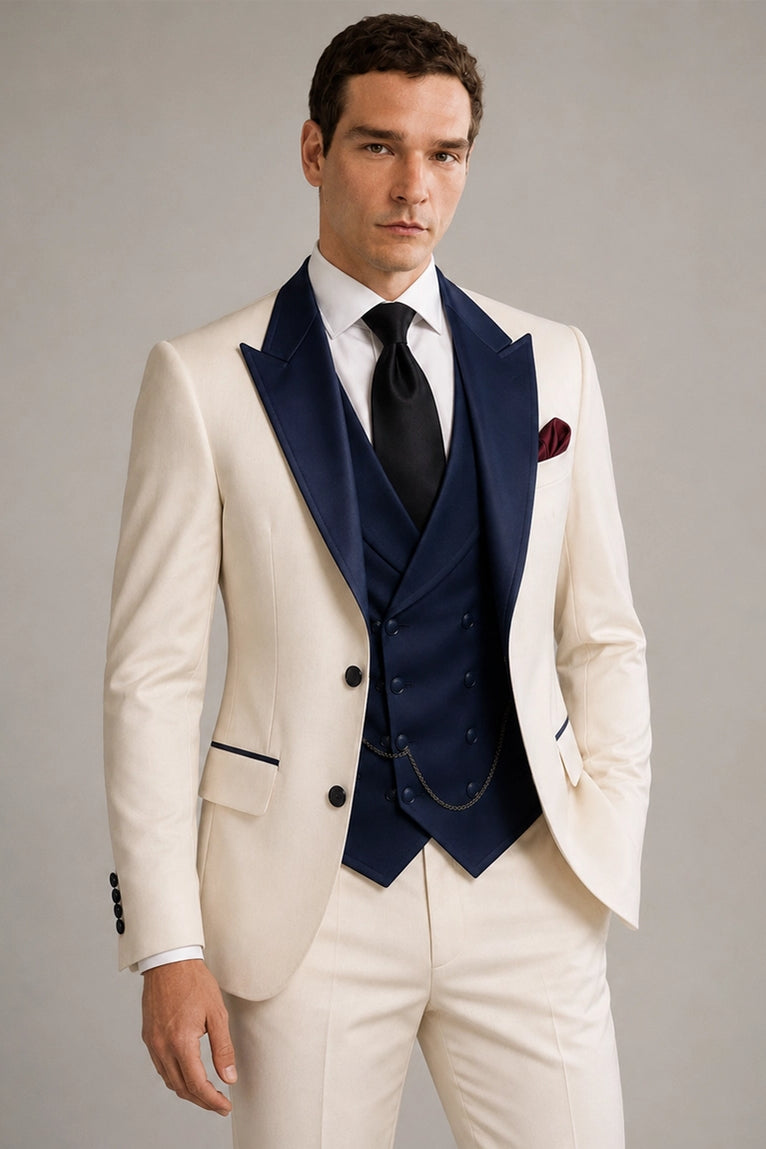 Shop Men's Ivory And Navy Groom Wedding Suit - Suit Heritage