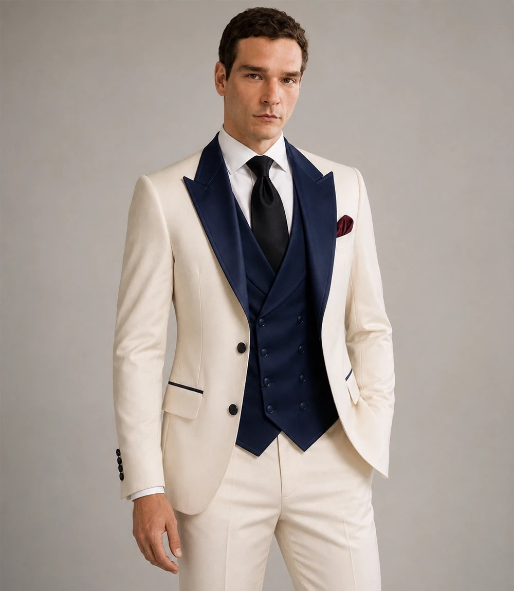 Shop Men's Ivory And Navy Groom Wedding Suit - Suit Heritage