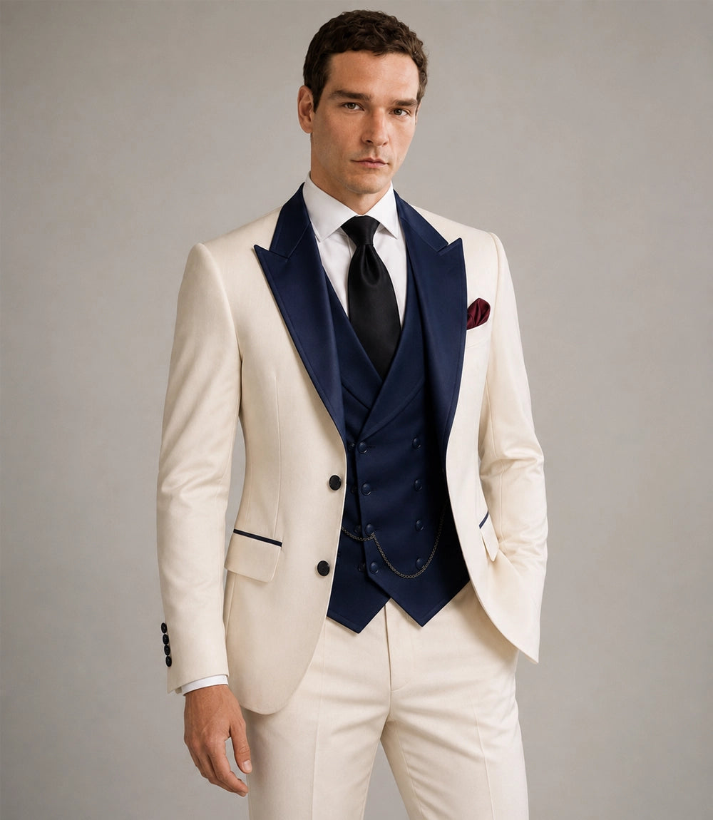 Shop Men's Ivory And Navy Groom Wedding Suit - Suit Heritage