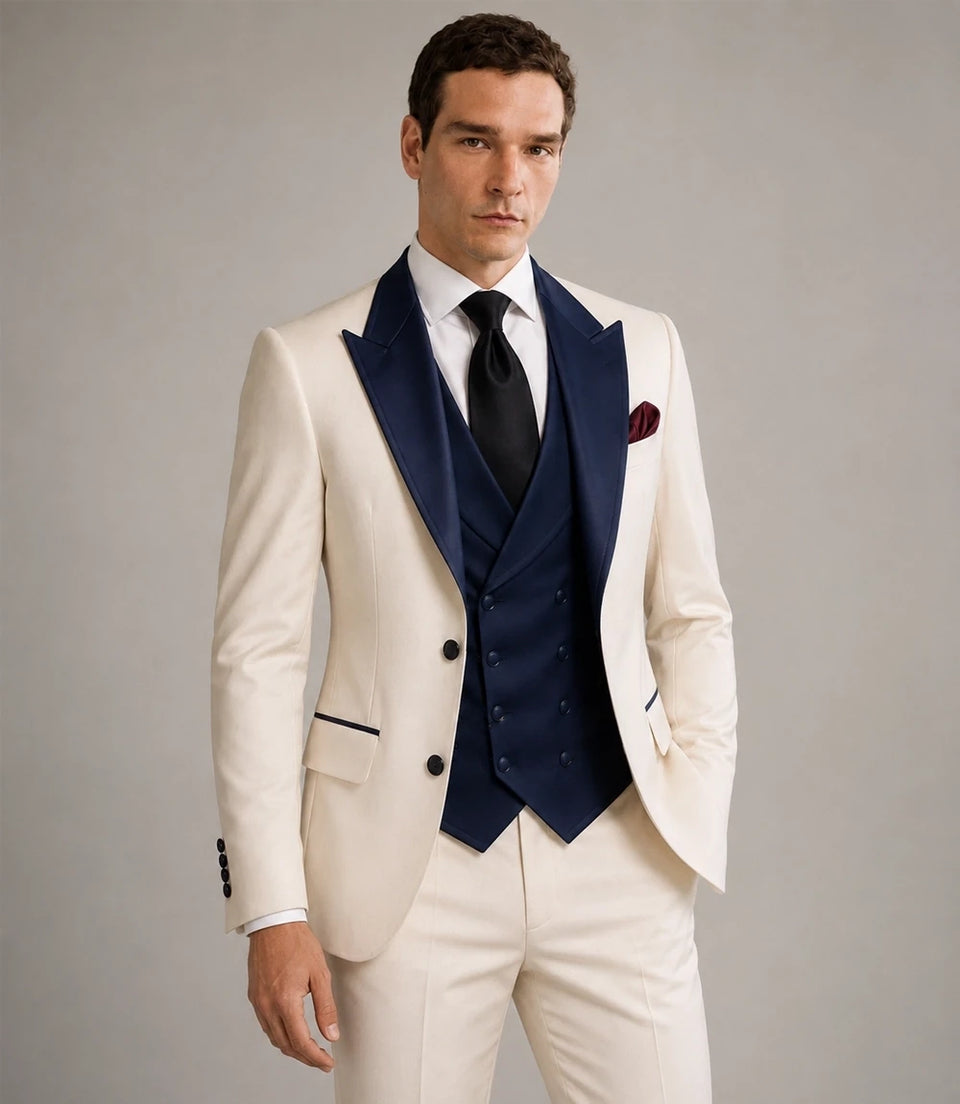 Shop Men's Ivory And Navy Groom Wedding Suit - Suit Heritage
