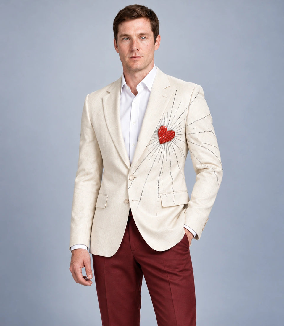 Shop Men's Ivory Heart Embroidered Party Suit -  Suit Heritage