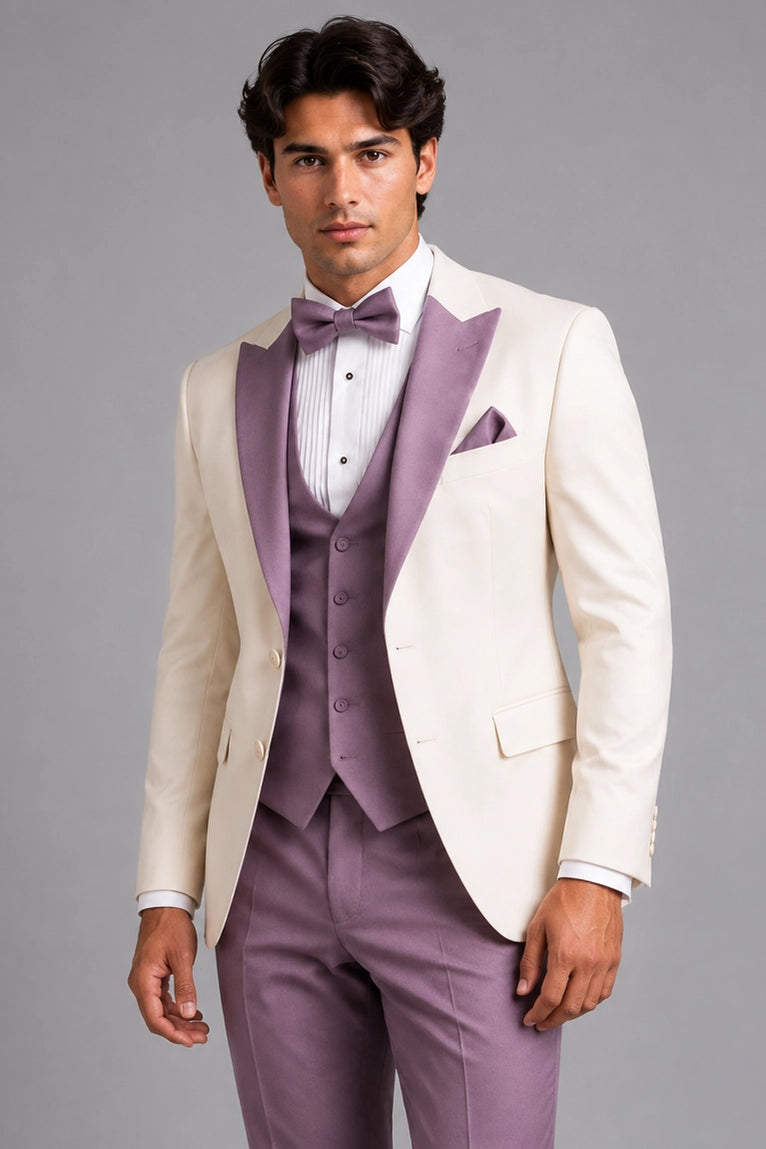 Shop Men's Ivory Lilac Wedding 3 Piece Suit - Suit Heritage