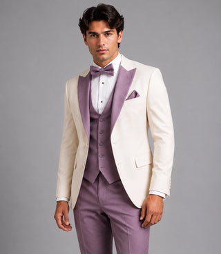 Shop Men's Ivory Lilac Wedding 3 Piece Suit - Suit Heritage
