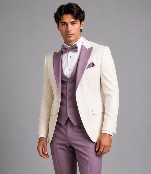 Shop Men's Ivory Lilac Wedding 3 Piece Suit - Suit Heritage