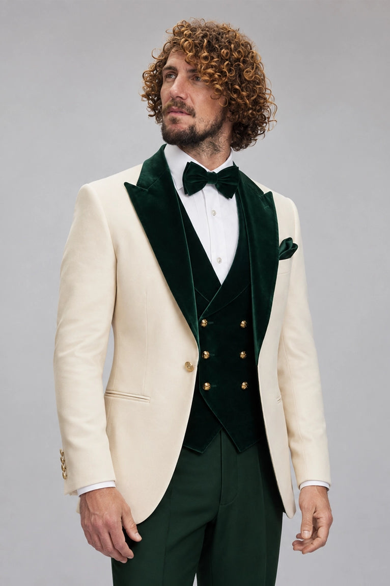 Shop Men's Ivory and Green Velvet Tuxedo - Suit Heritage