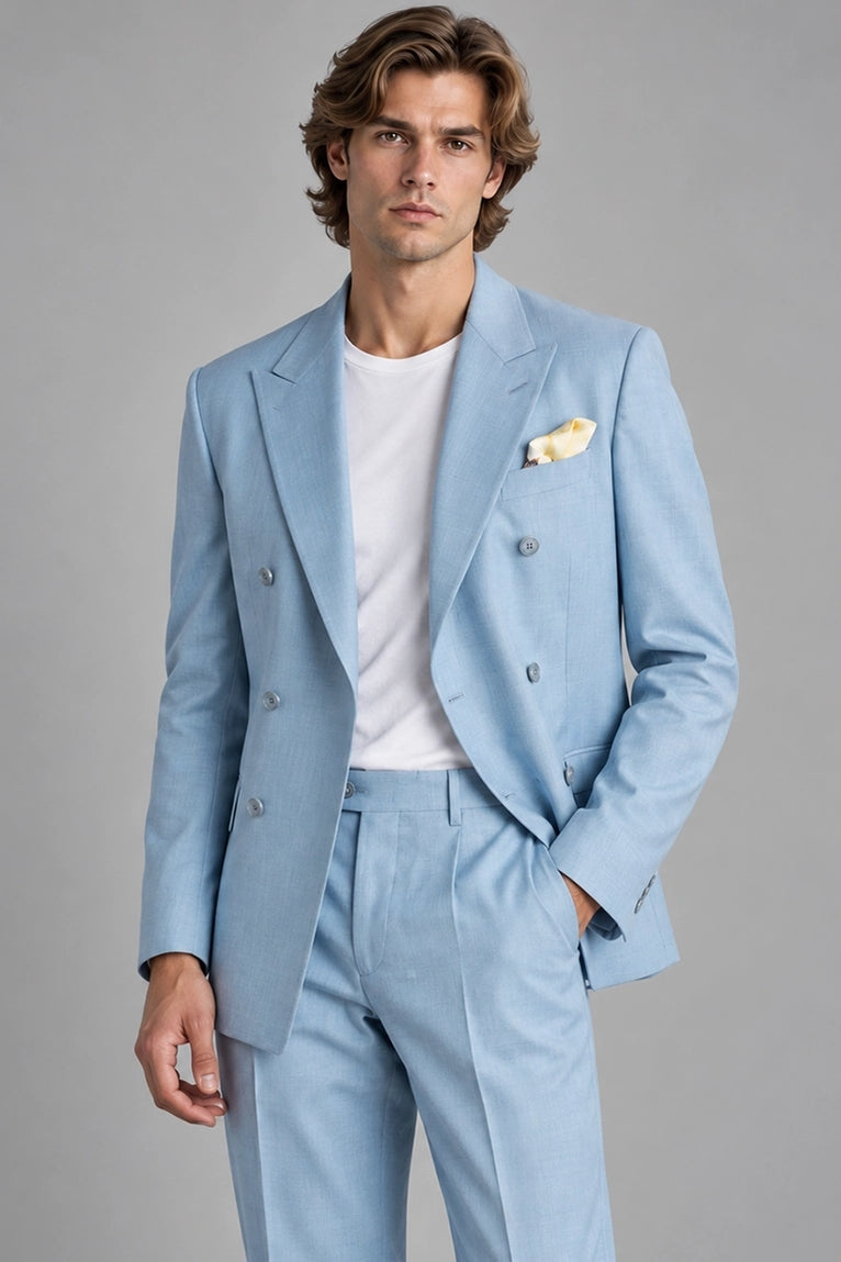 Shop Men's Light Blue Cotton Double Breasted Suit  -  Suit Heritage