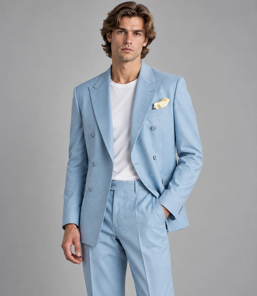 Shop Men's Light Blue Cotton Double Breasted Suit  -  Suit Heritage