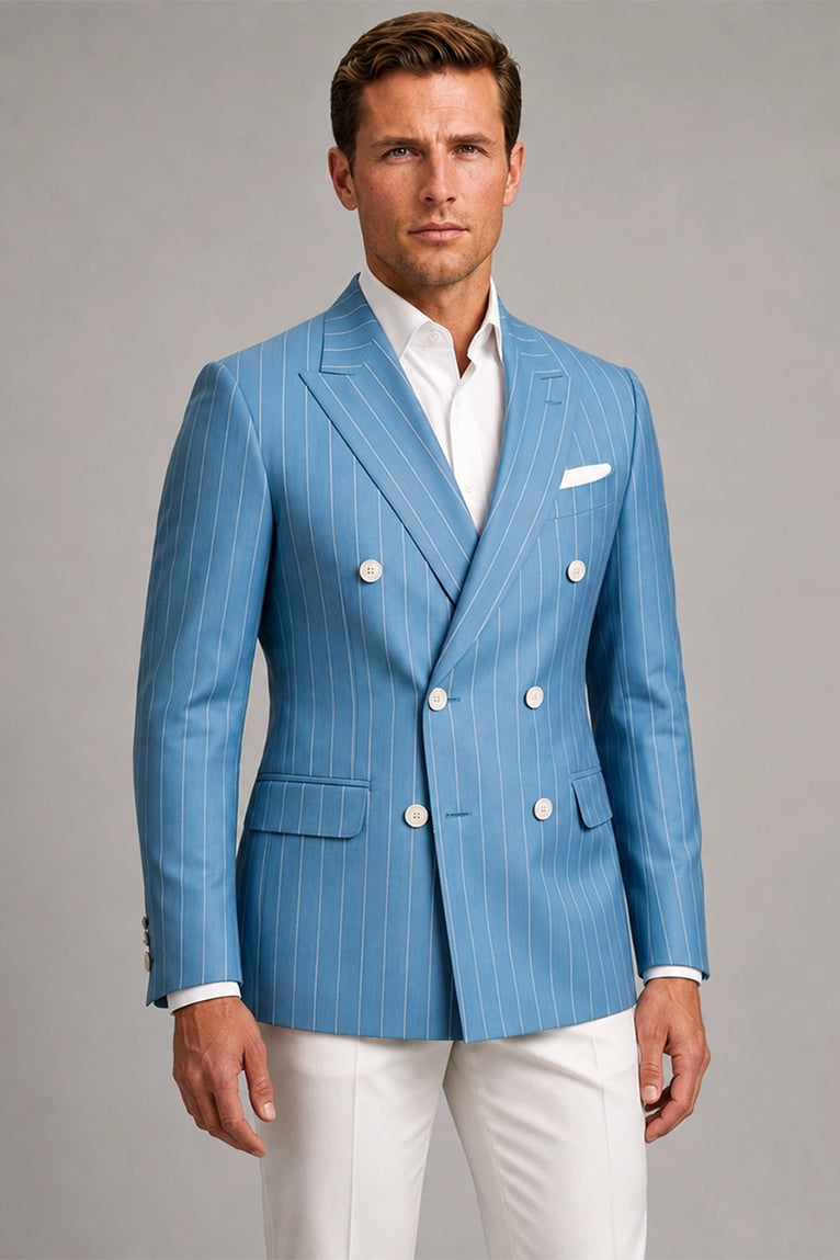 Shop Men's Light Blue Pinstripe Double Breasted Suit - Suit Heritage