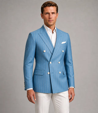 Shop Men's Light Blue Pinstripe Double Breasted Suit - Suit Heritage