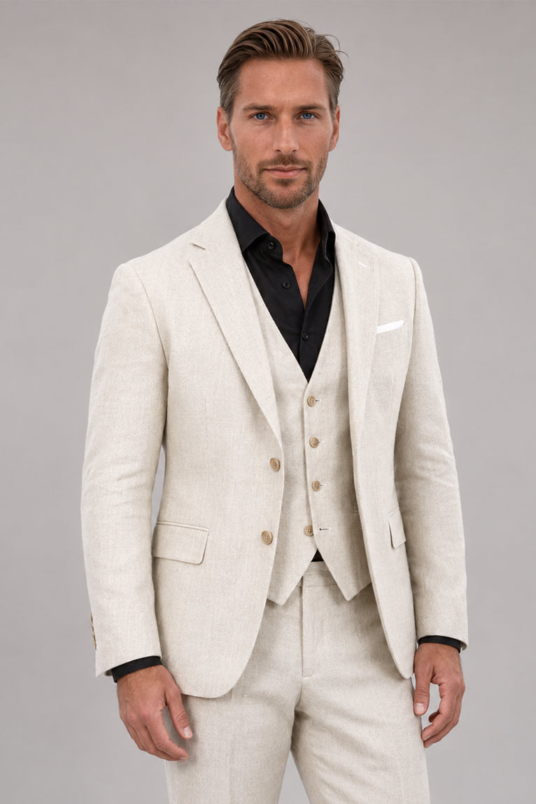 Shop Men's Linen Solid Cream 3 Piece Suit - Suit Heritage