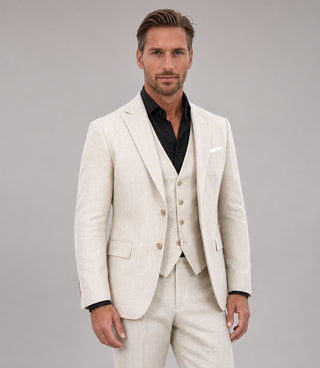 Shop Men's Linen Solid Cream 3 Piece Suit - Suit Heritage