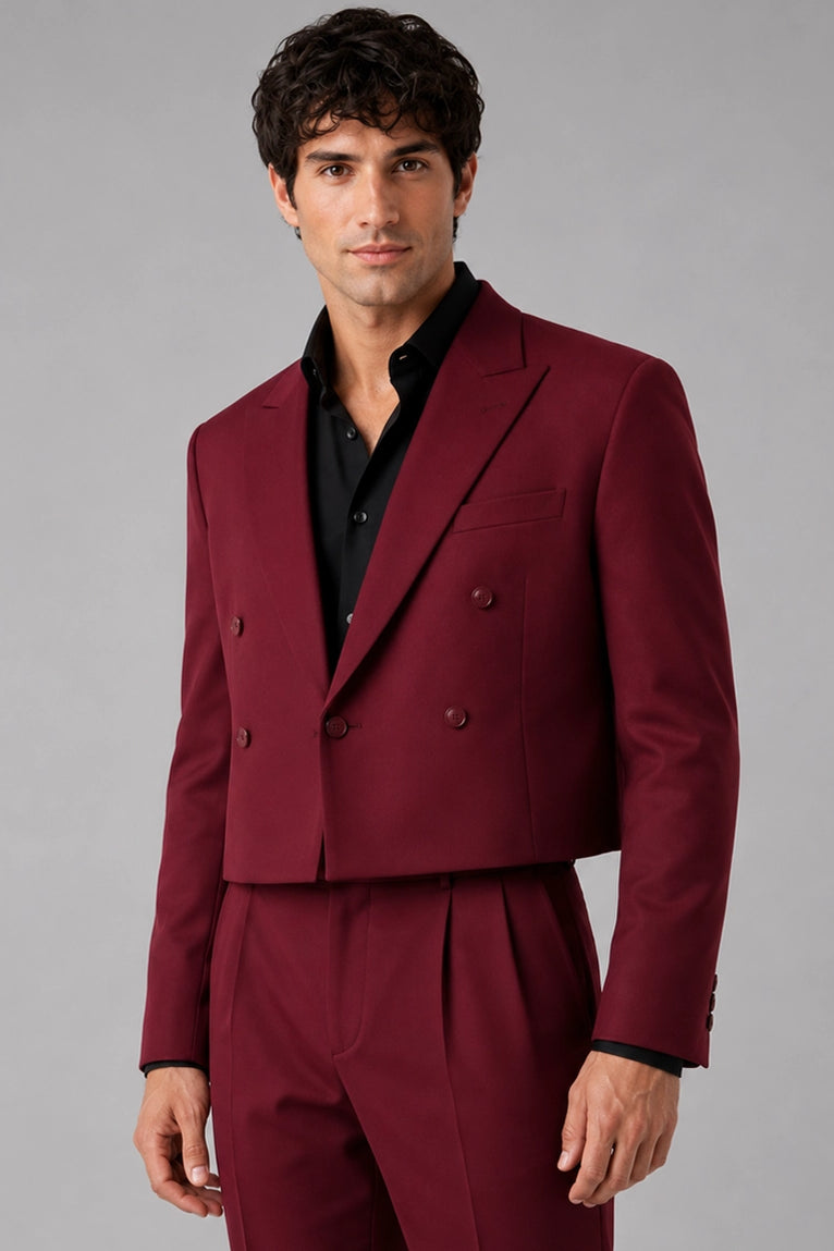 Shop Men's Maroon Cropped Double Breasted Wedding Suit  - Suit Heritage